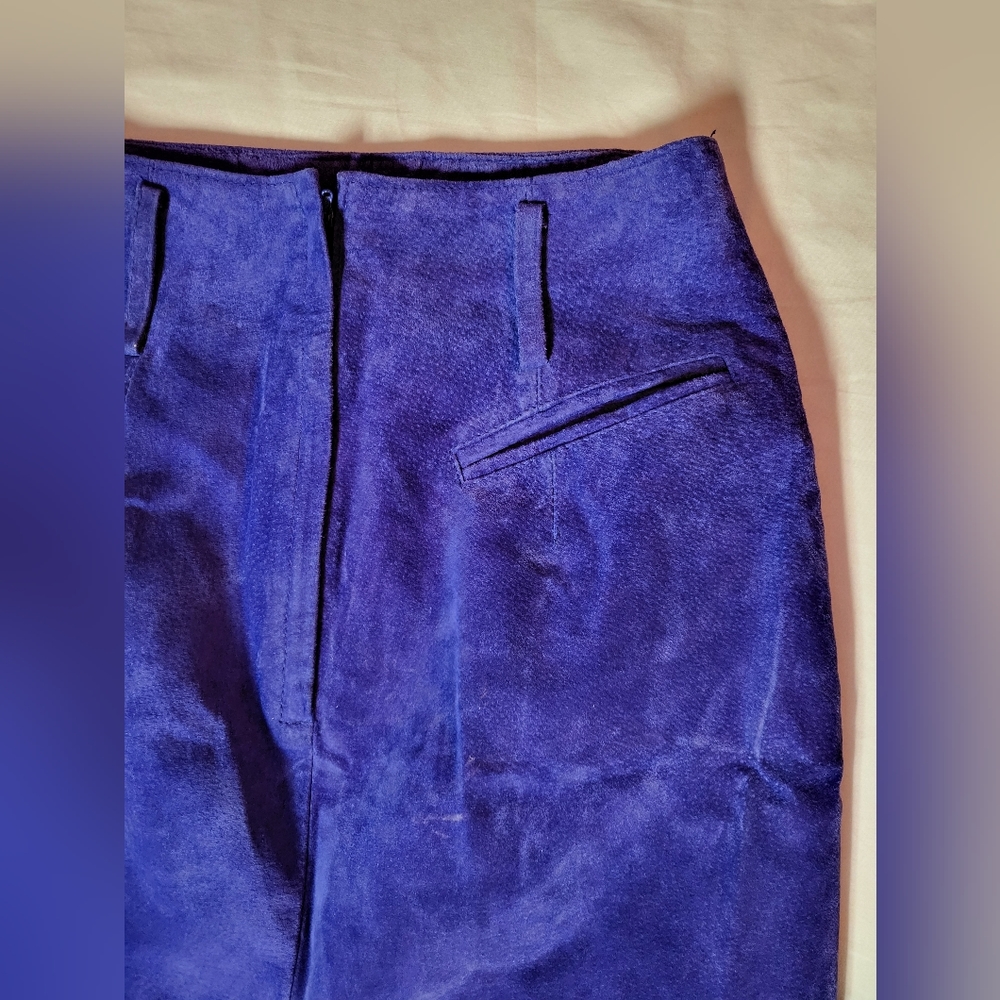 Suede Leather Blue Skirt Size 7/8 - Picture 5 of 8